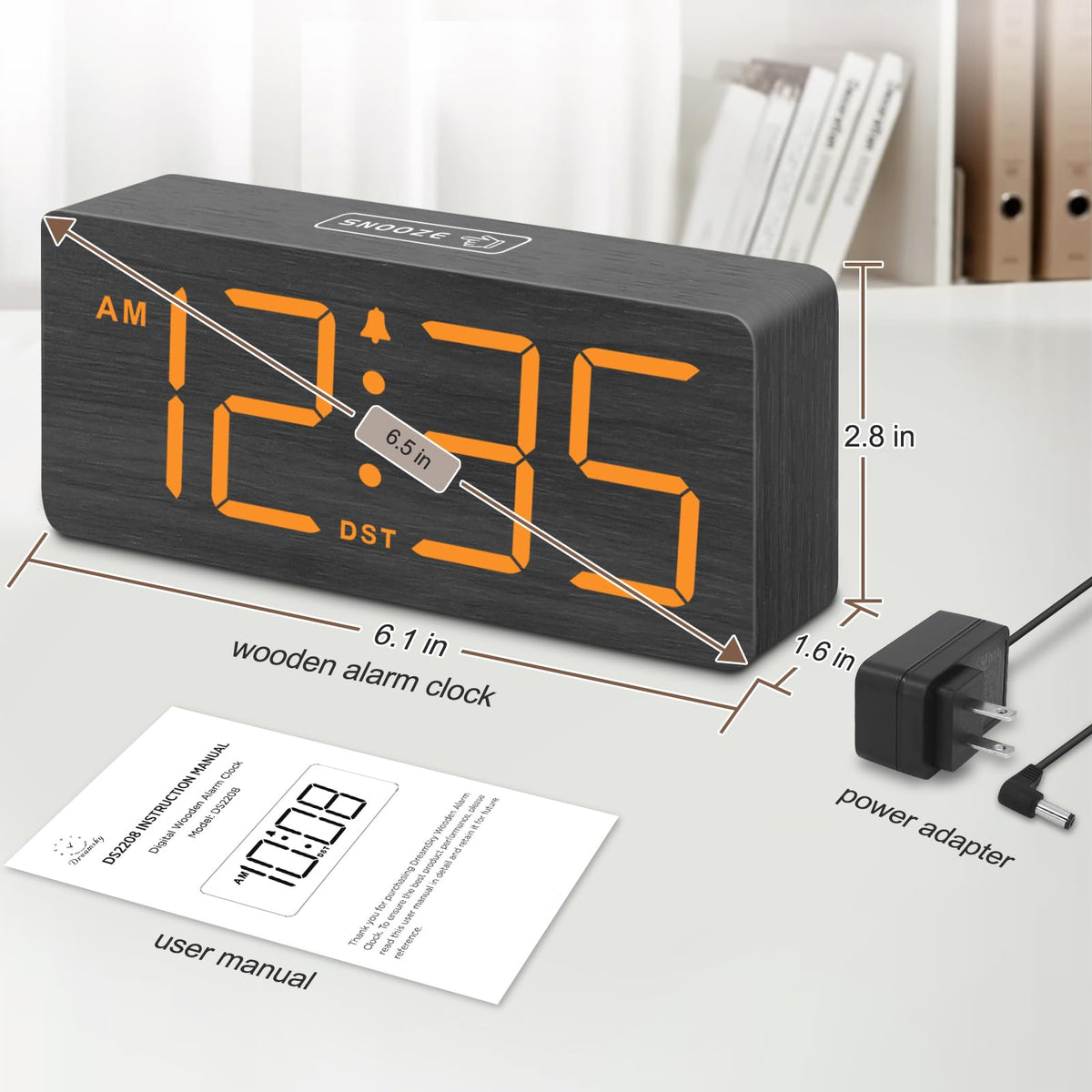 DreamSky wooden clock enhances bedroom decor while remaining highly functional.