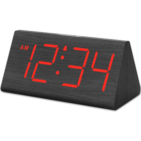 DreamSky wooden alarm clock with large red numbers for easy viewing from across the room.