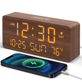 DreamSky wooden alarm clock displays big numbers for easy viewing from across the room