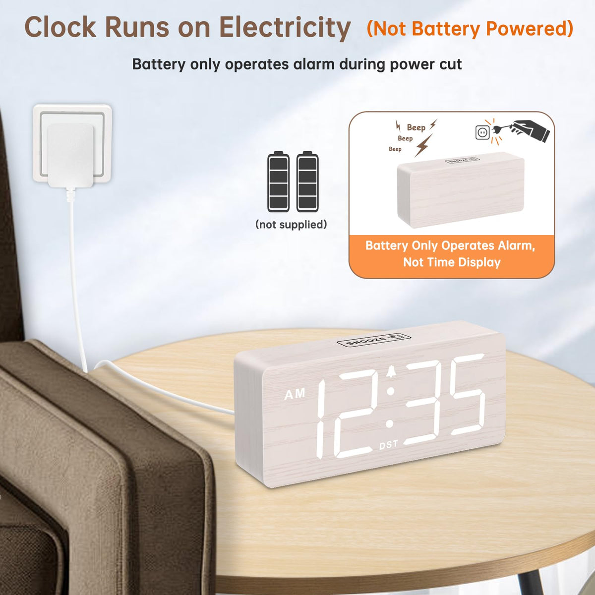 DreamSky clock with dimmer for comfortable day and night readability.