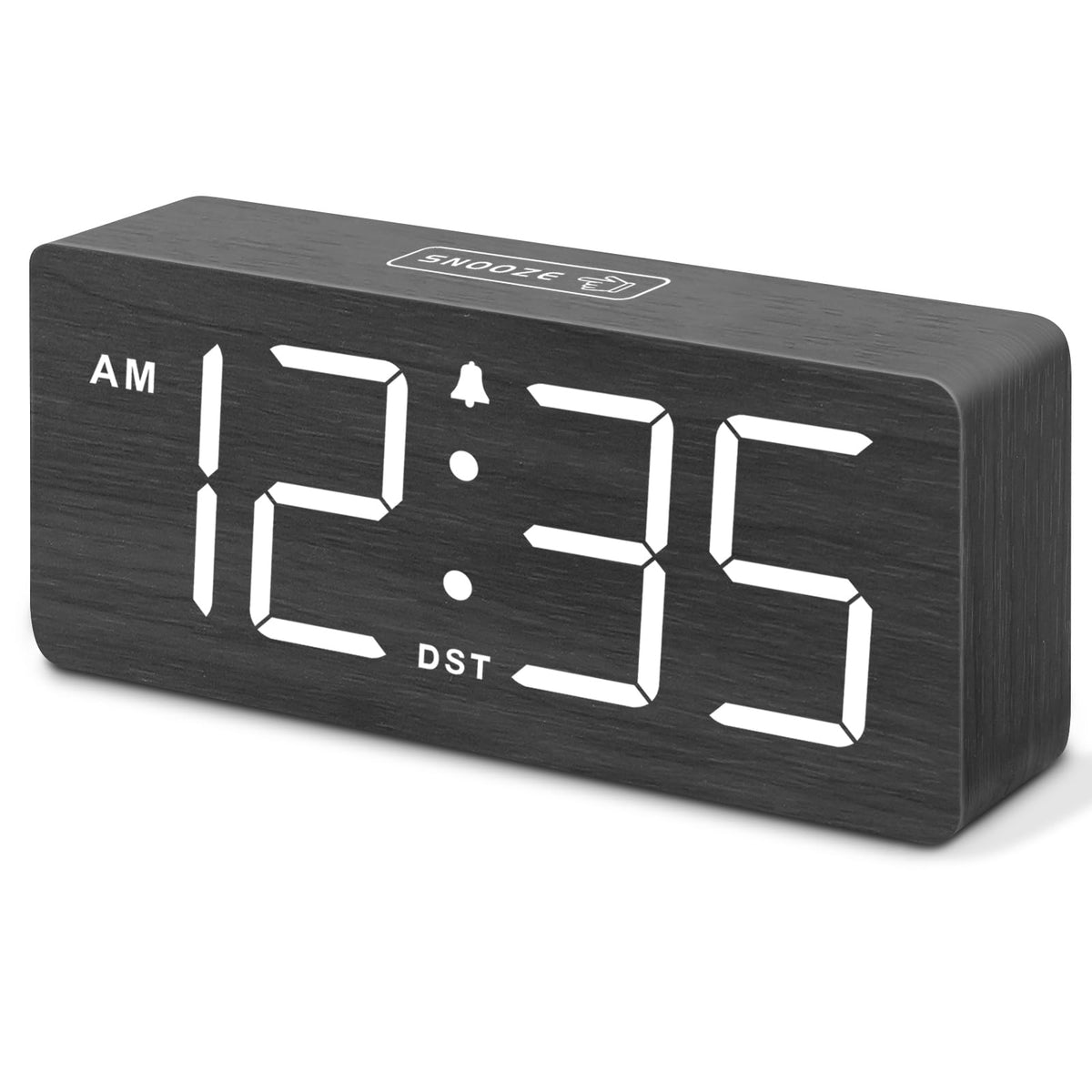 DreamSky wooden digital alarm clock front view with easy-to-read large digits