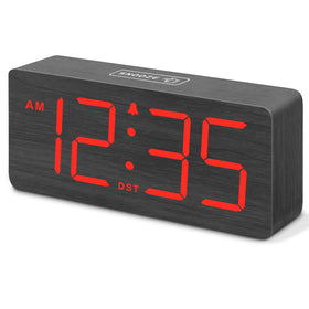 DreamSky wooden digital alarm clock with large numbers for easy night viewing.