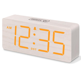 DreamSky wooden digital alarm clock with large numbers for easy viewing at a distance.