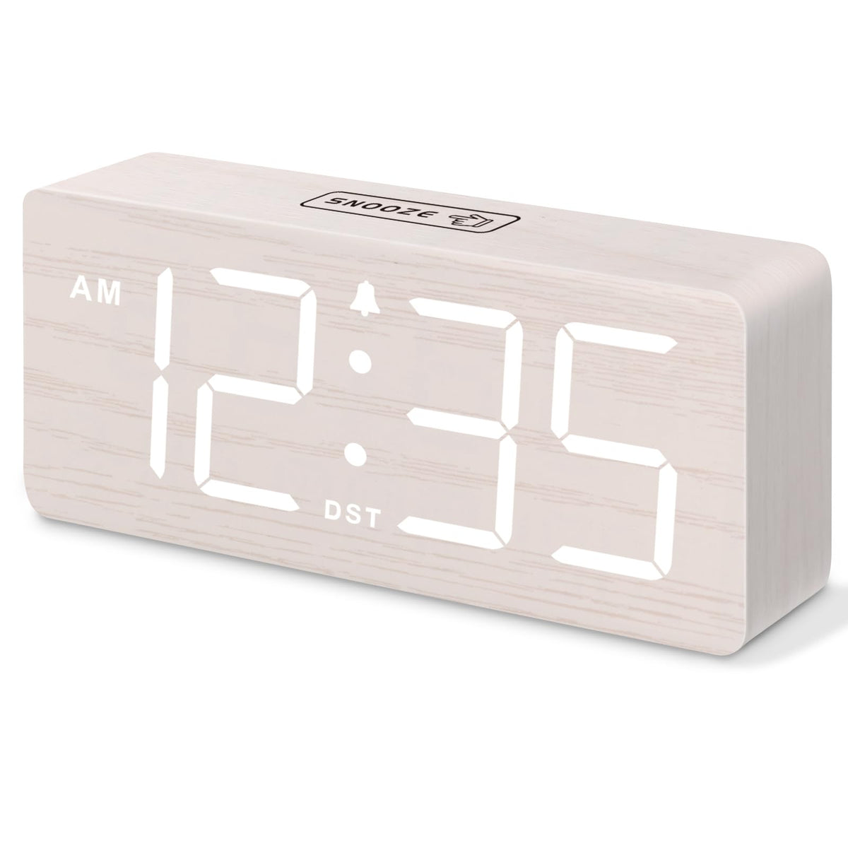 DreamSky wooden alarm clock with large numbers for easy bedside viewing.