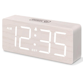 DreamSky wooden alarm clock with large numbers for easy bedside viewing.