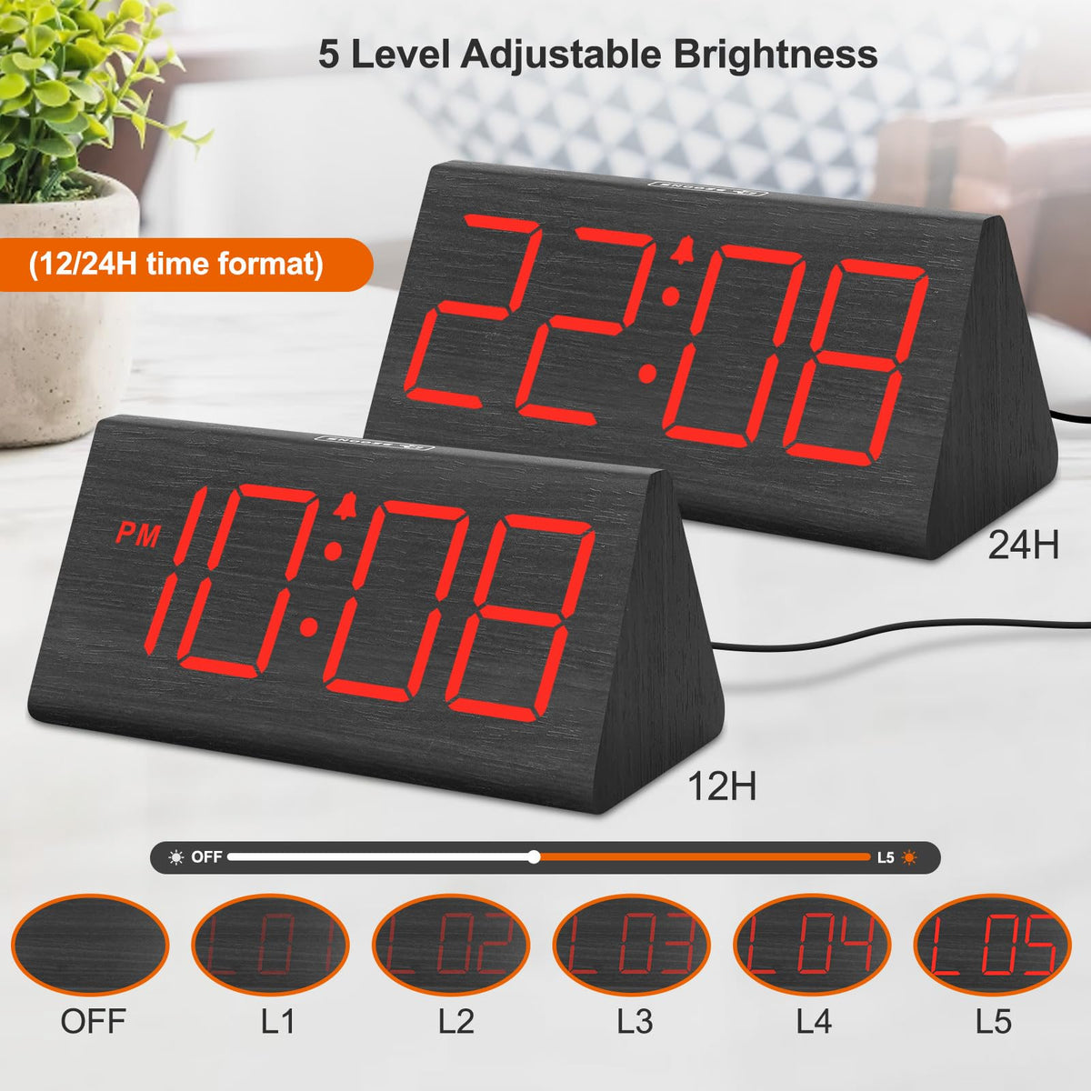 DreamSky alarm clock featuring USB charging port for convenient device power.