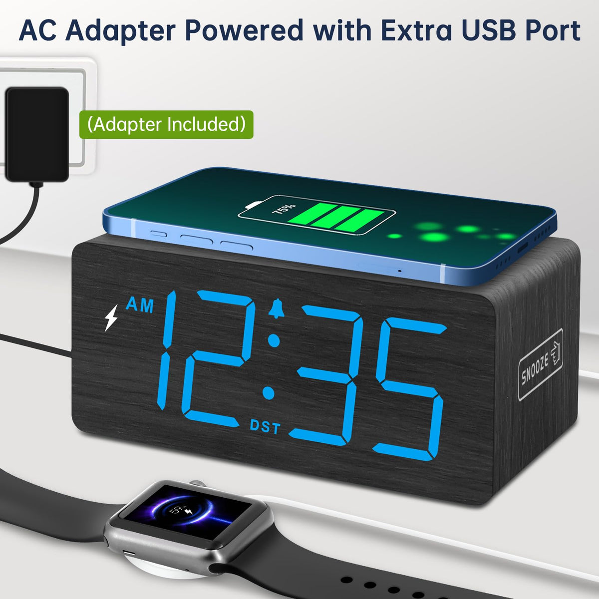 DreamSky alarm clock with an extra USB port for additional devices.