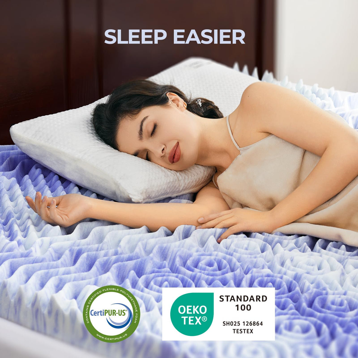 Dreamsmith memory foam topper delivers medium-firm comfort and pressure relief.