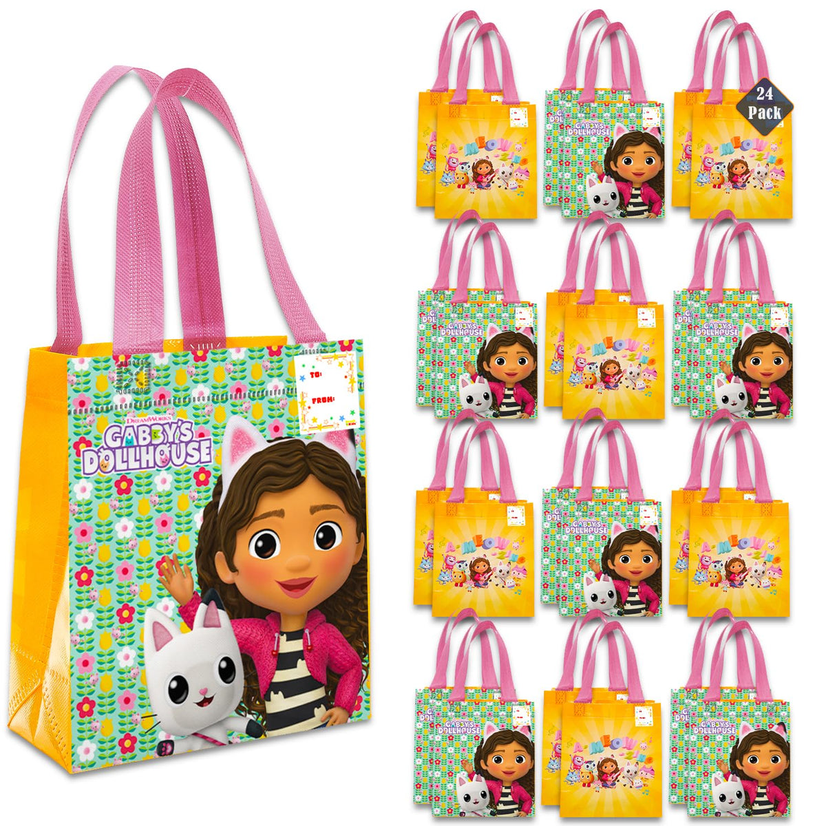 DreamWorks Gabby Dollhouse party favor bags, 24-pack, reusable totes for kids' parties