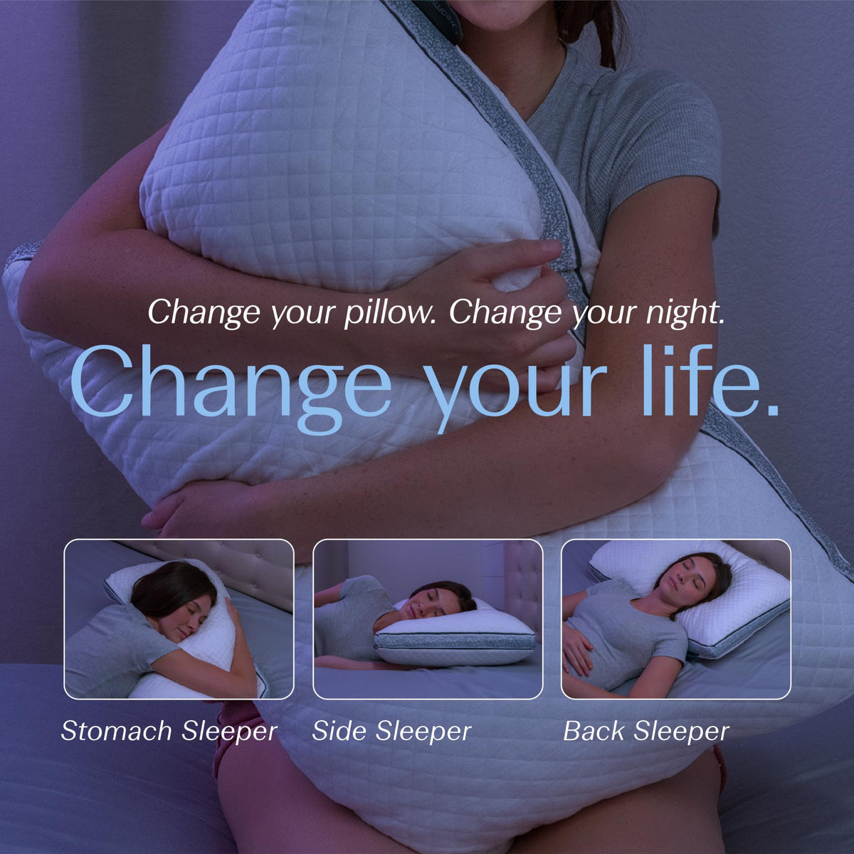 Breathable bamboo-rayon cover on the DreamyBlue Sapphire Pillow