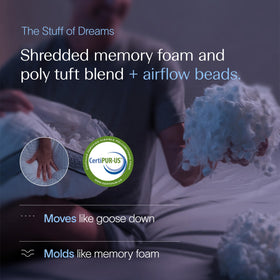 Memory foam fill with gel beads for airflow in DreamyBlue pillow