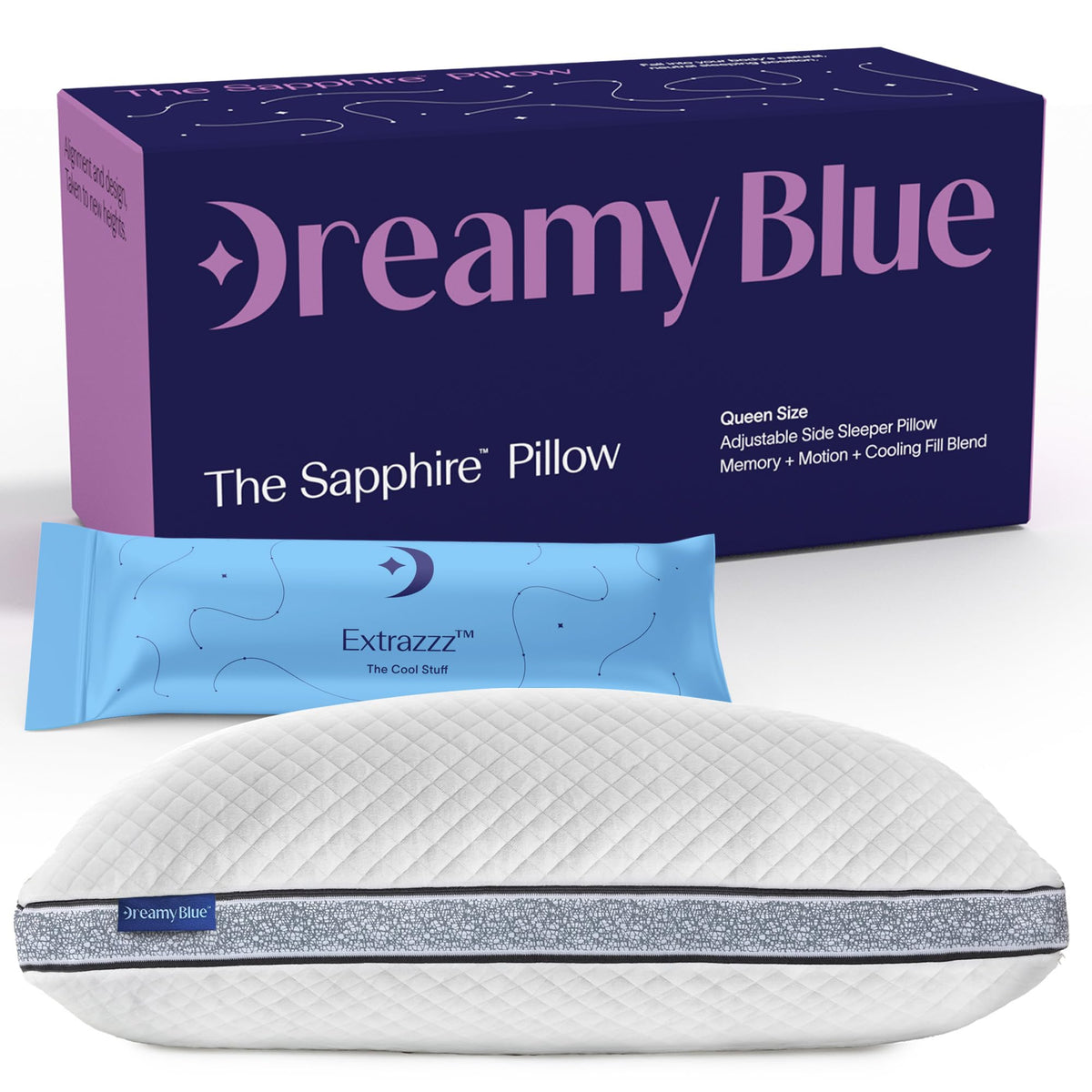 DreamyBlue Sapphire Pillow with adjustable loft for side sleepers