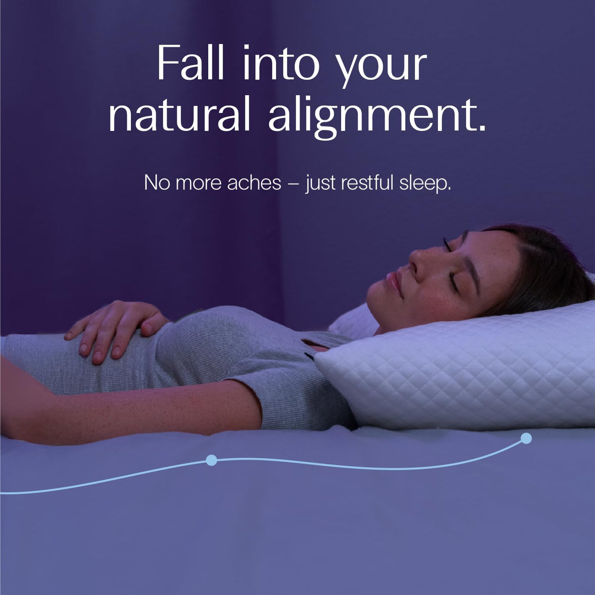 DreamyBlue Signature Pillow neutral alignment illustration shows support for multiple sleeping positions