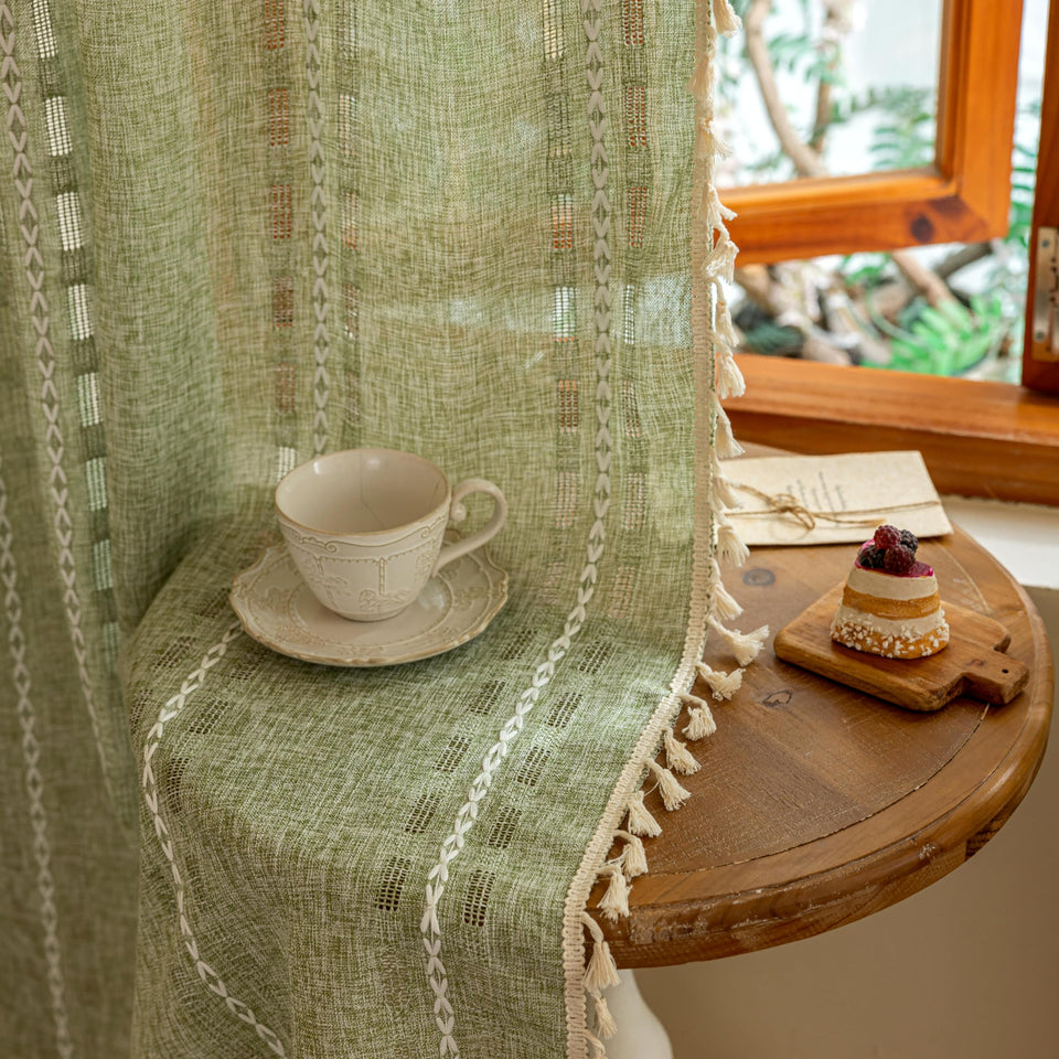 DreDecor boho sheer sage green curtains 84in two panels diffuse daylight softly
