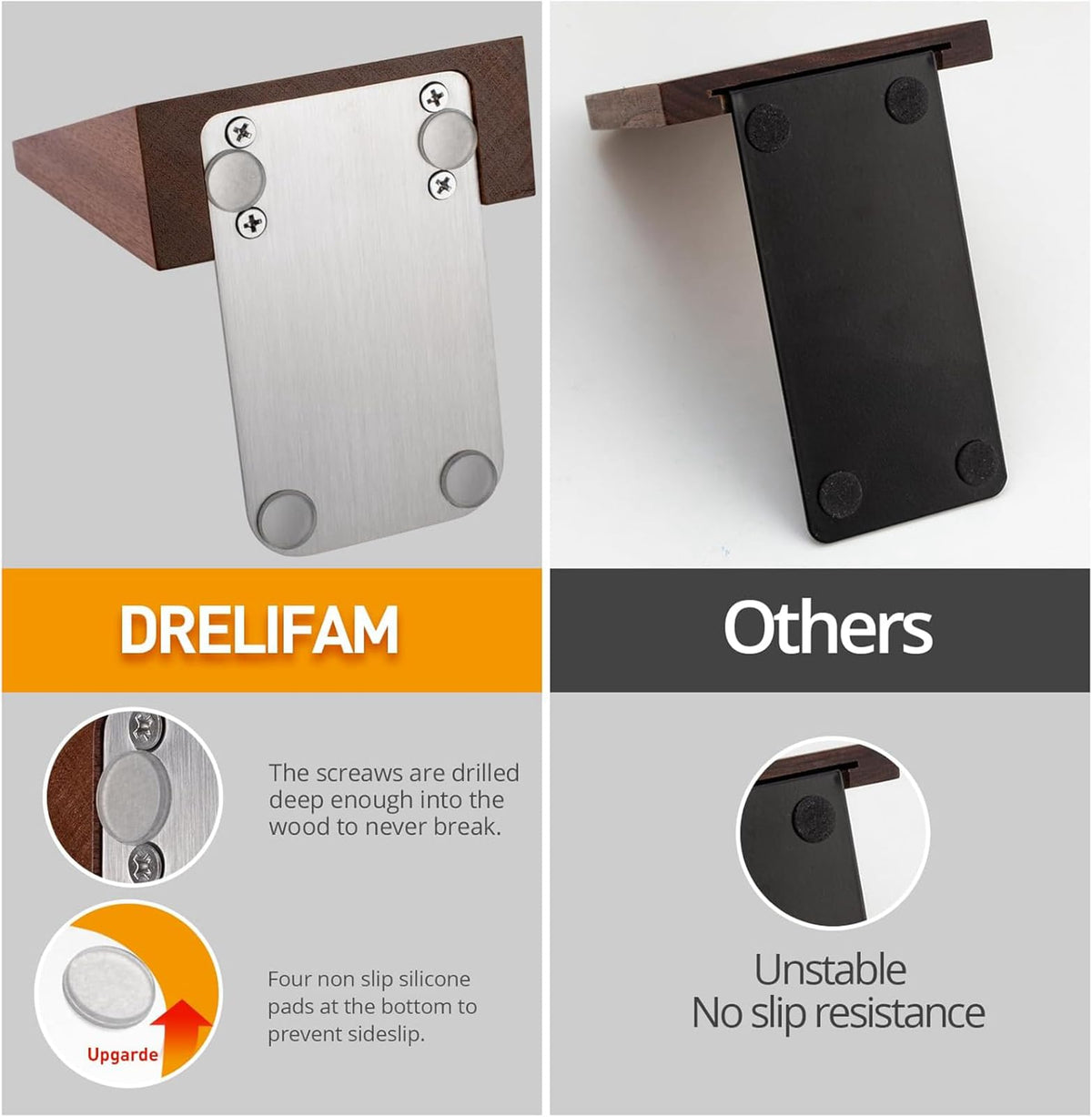 DRELIFAM bookends underside feature silicone pads for secure placement.