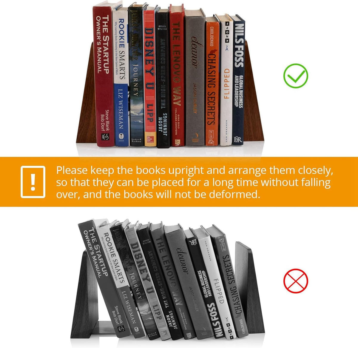 DRELIFAM bookends organize a desk with books and records for a tidy shelf.