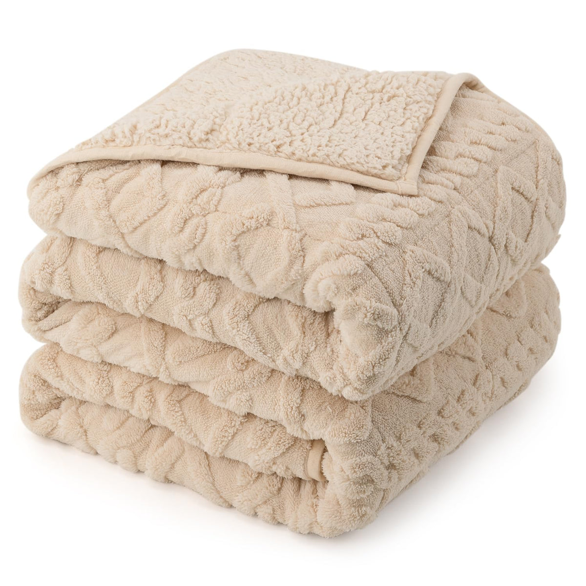 Drewin weighted blanket queen beige closeup highlights plush texture for cozy nights.