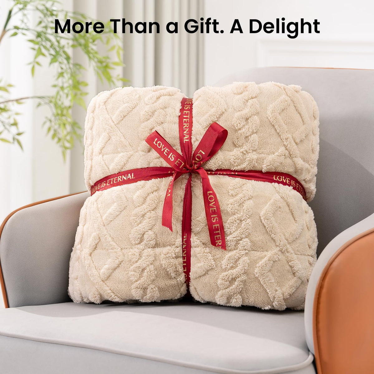 Drewin weighted blanket on bed exudes cozy warmth for winter evenings.