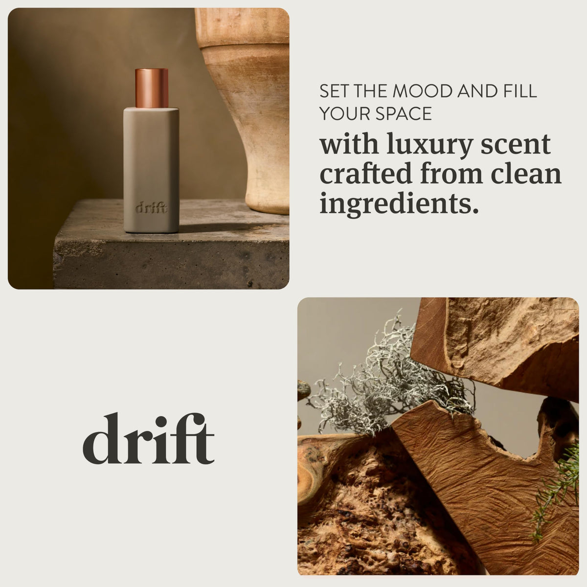 Close-up of the Drift Teak spray nozzle for quick room refresh.