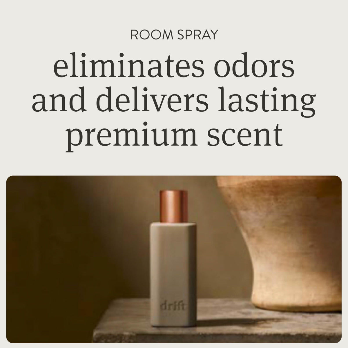 Drift Teak packaging highlights clean fragrance oils and premium scent.