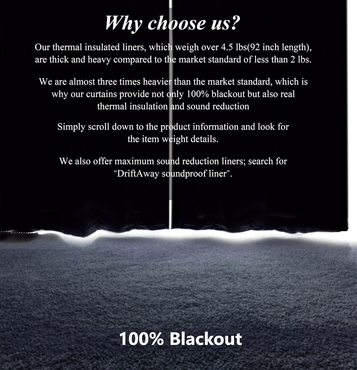 Close-up of soft, smooth fabric showing 100% blackout material and premium finish.