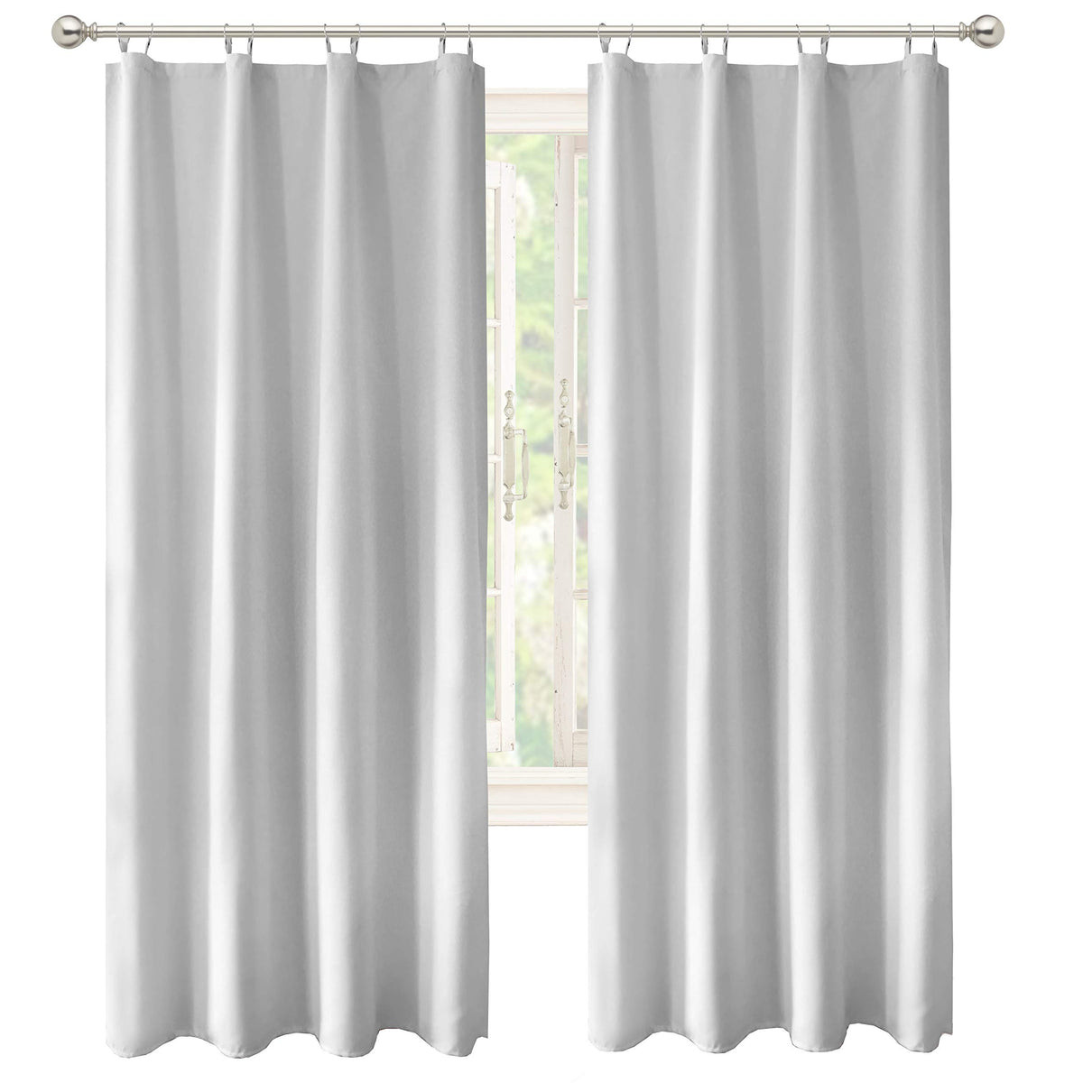 Two-panel setup showcasing full-length coverage and neat rings.