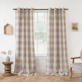 DriftAway buffalo plaid curtains reveal linen texture in a cozy living room