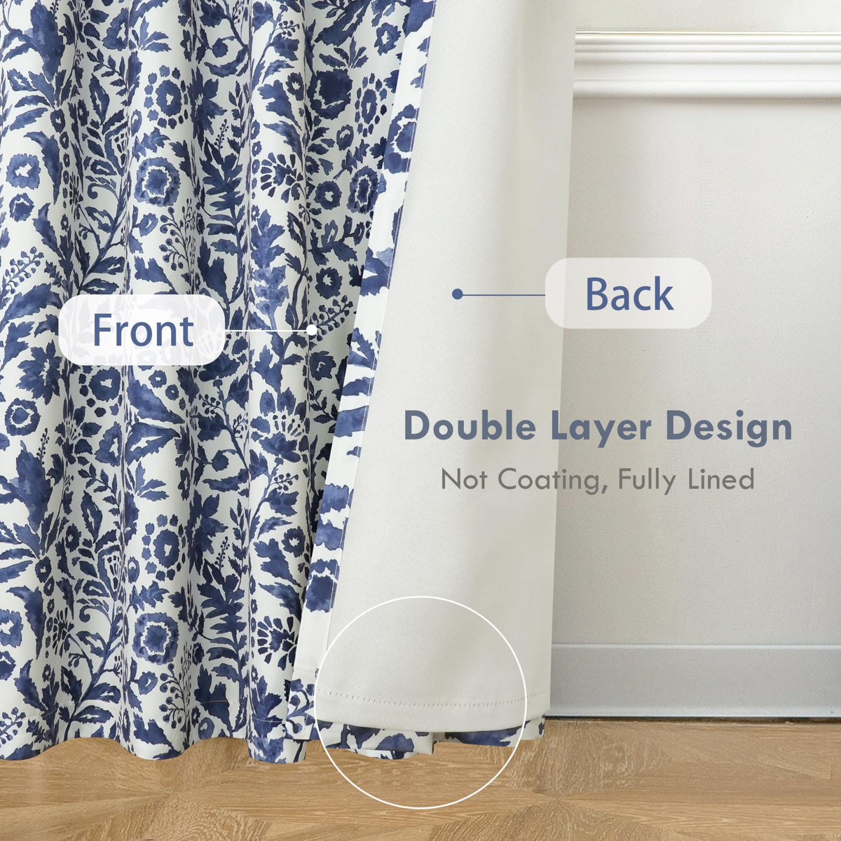 DriftAway Julia blackout curtains navy floral watercolor panel 2 improves energy efficiency and cozy ambiance
