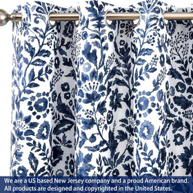 DriftAway Julia blackout curtains navy floral watercolor panel 6 fits apartments with grommet installation