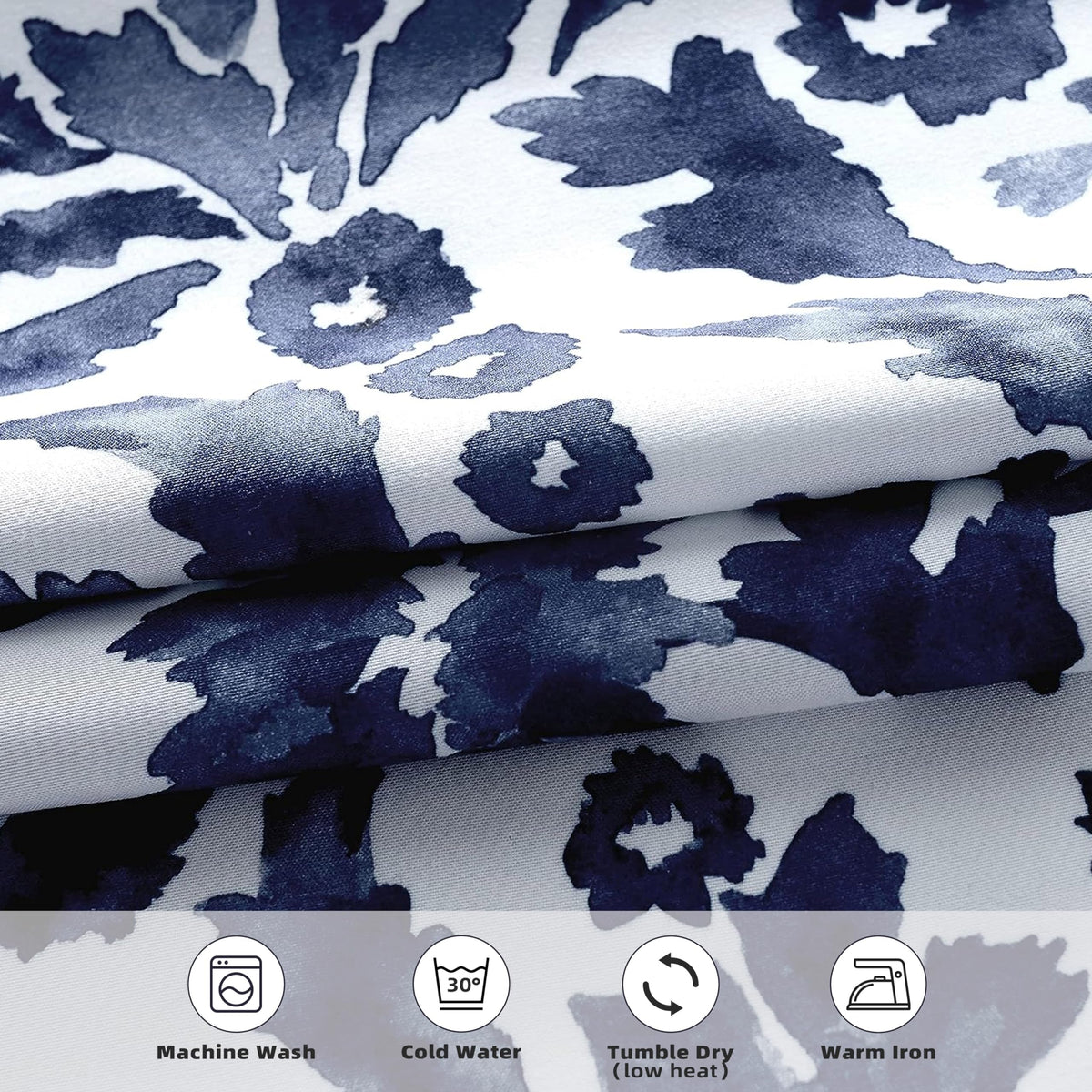 DriftAway Julia blackout curtains navy floral watercolor panel 8 soft-touch texture and premium drape