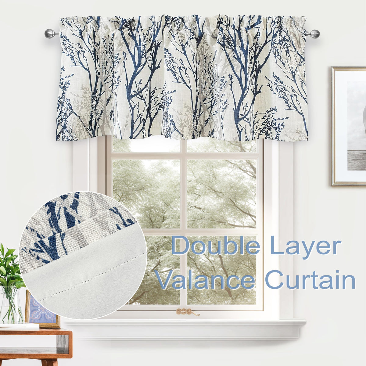 DriftAway valance pattern detail showcases abstract ink-inspired branches.