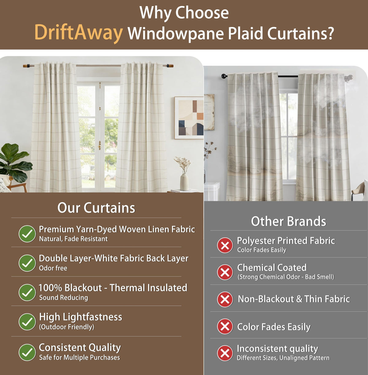 DriftAway blackout lining cross-section shows insulation and privacy benefits