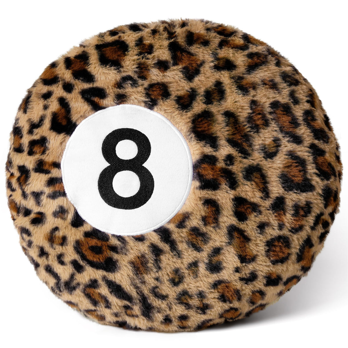 Dripykiaa cheetah 8-ball pillow adds bold leopard print to bedrooms or living rooms.