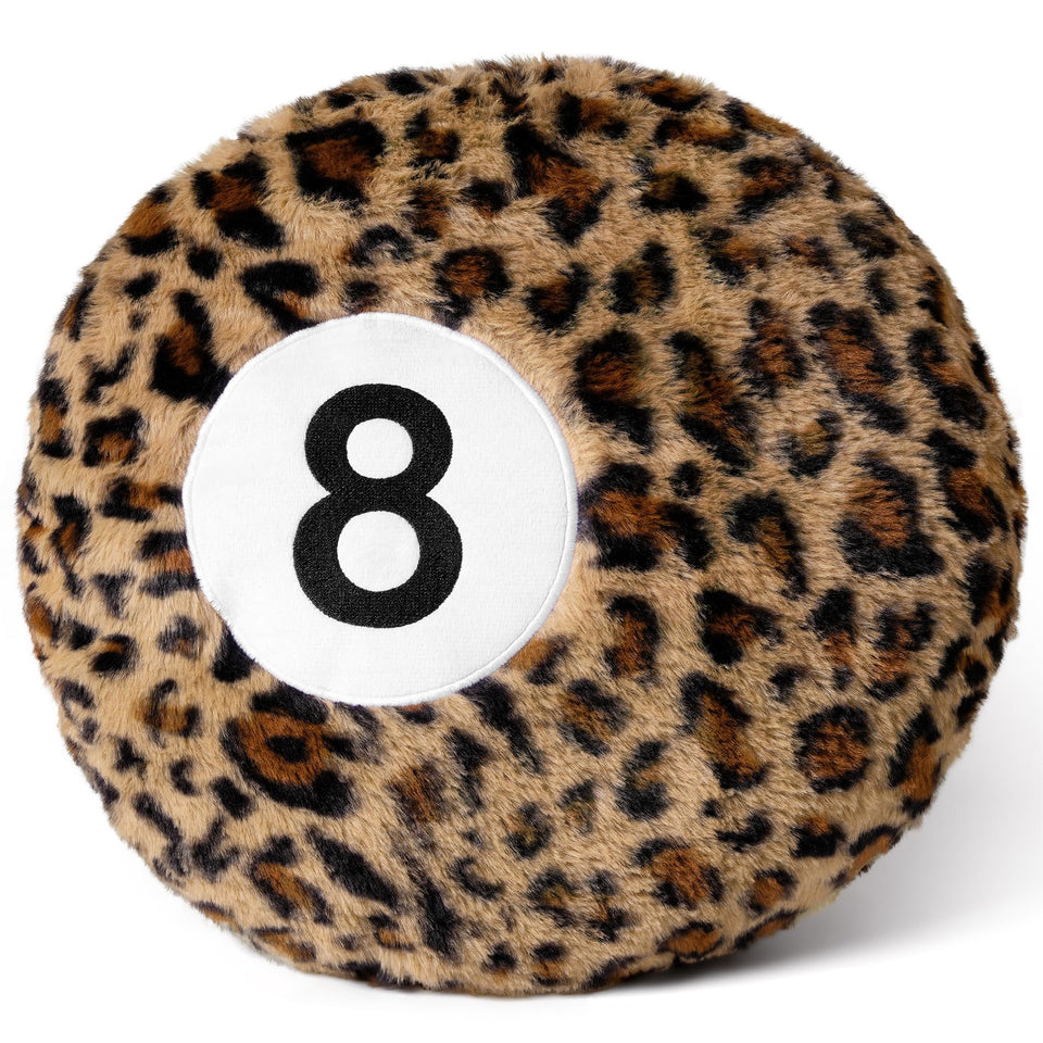 Dripykiaa cheetah 8-ball pillow adds bold leopard print to bedrooms or living rooms.