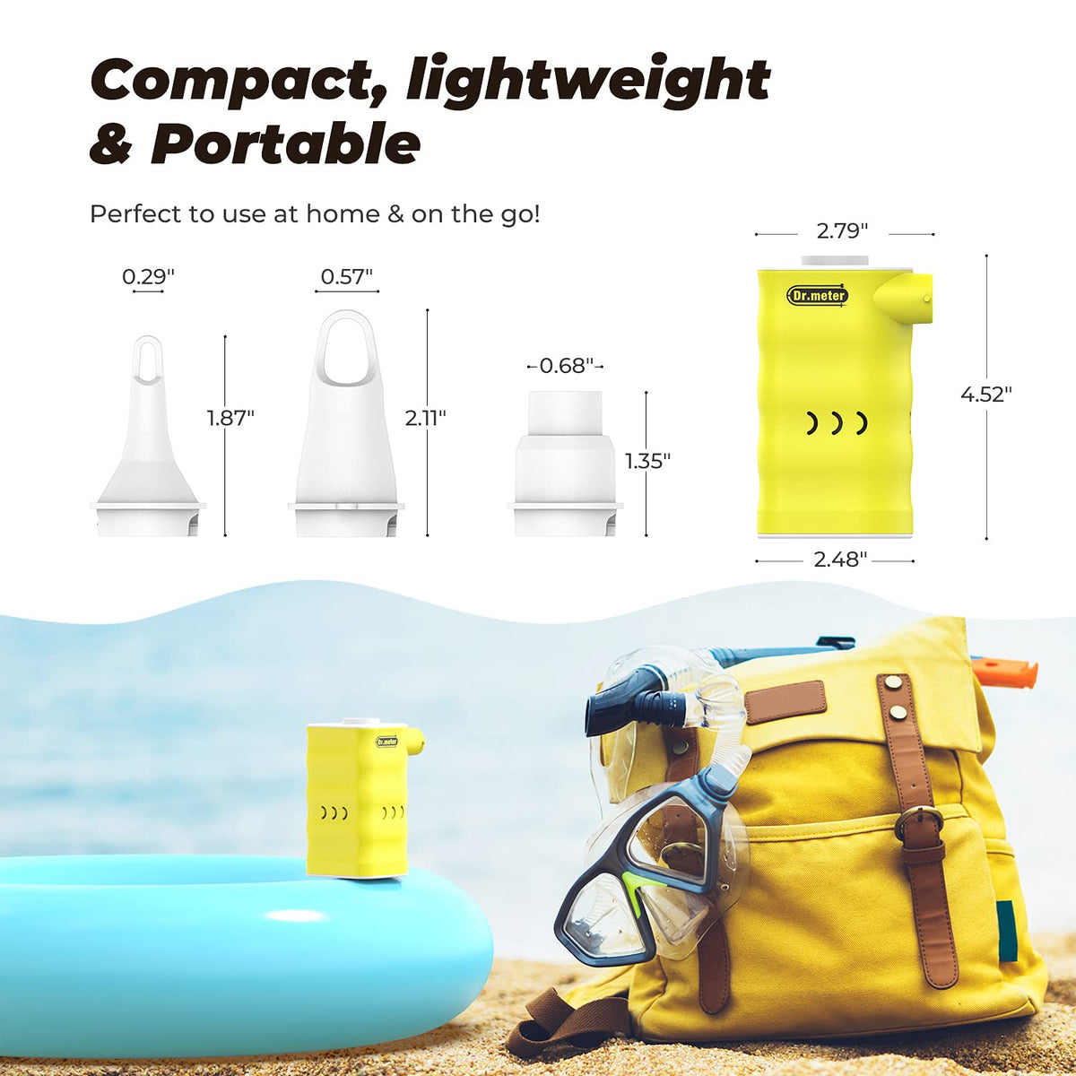 Dr.meter air mattress pump with Type-C charging for travel.
