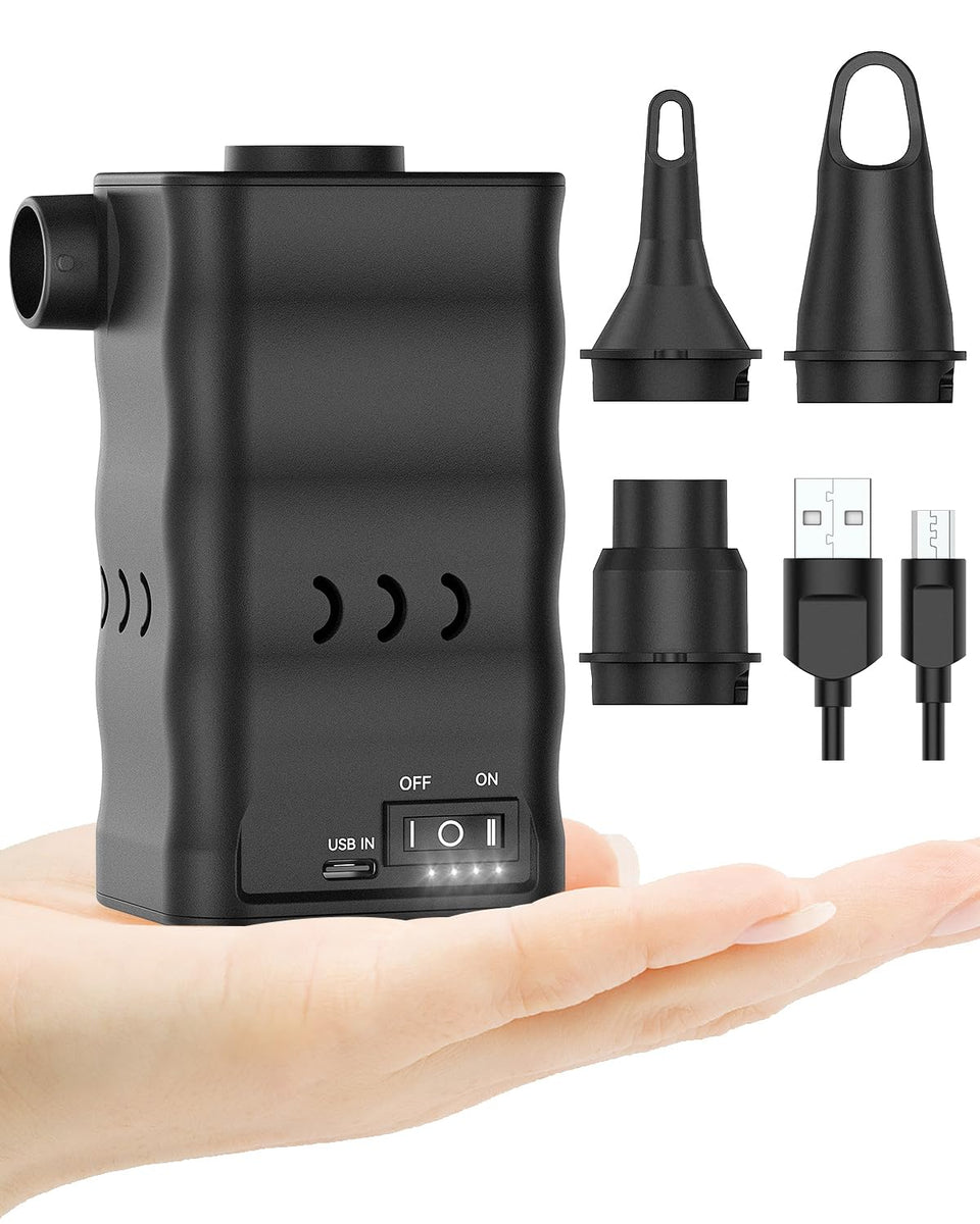 Dr.meter AP6 portable air pump inflating a pool float quickly for outdoor fun.