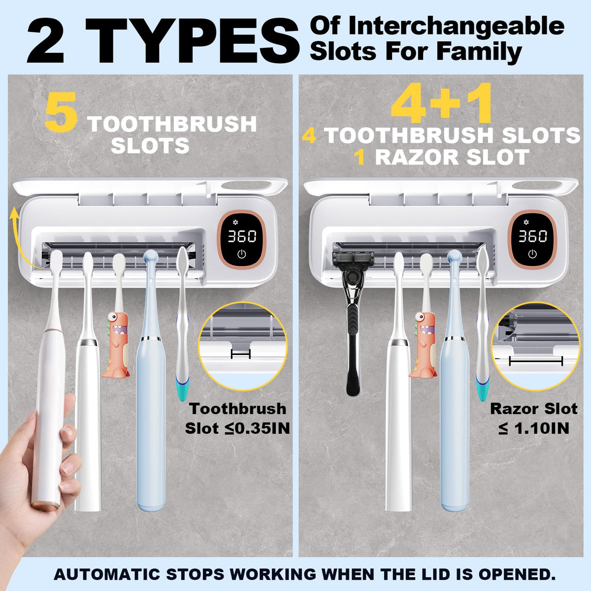 DRMXBU LED screen on toothbrush sanitizer for quick status checks.