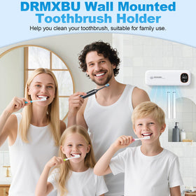 Easy wall installation of DRMXBU toothbrush sanitizer holder on bathroom wall.