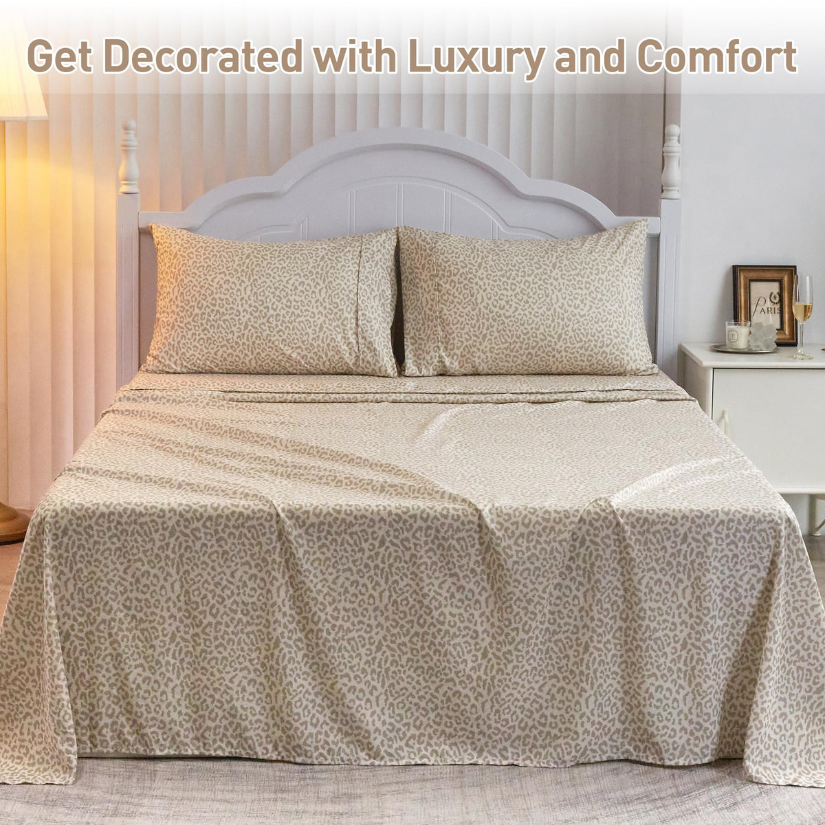 Drozeeo queen leopard fitted sheet with elastic corner straps on mattress