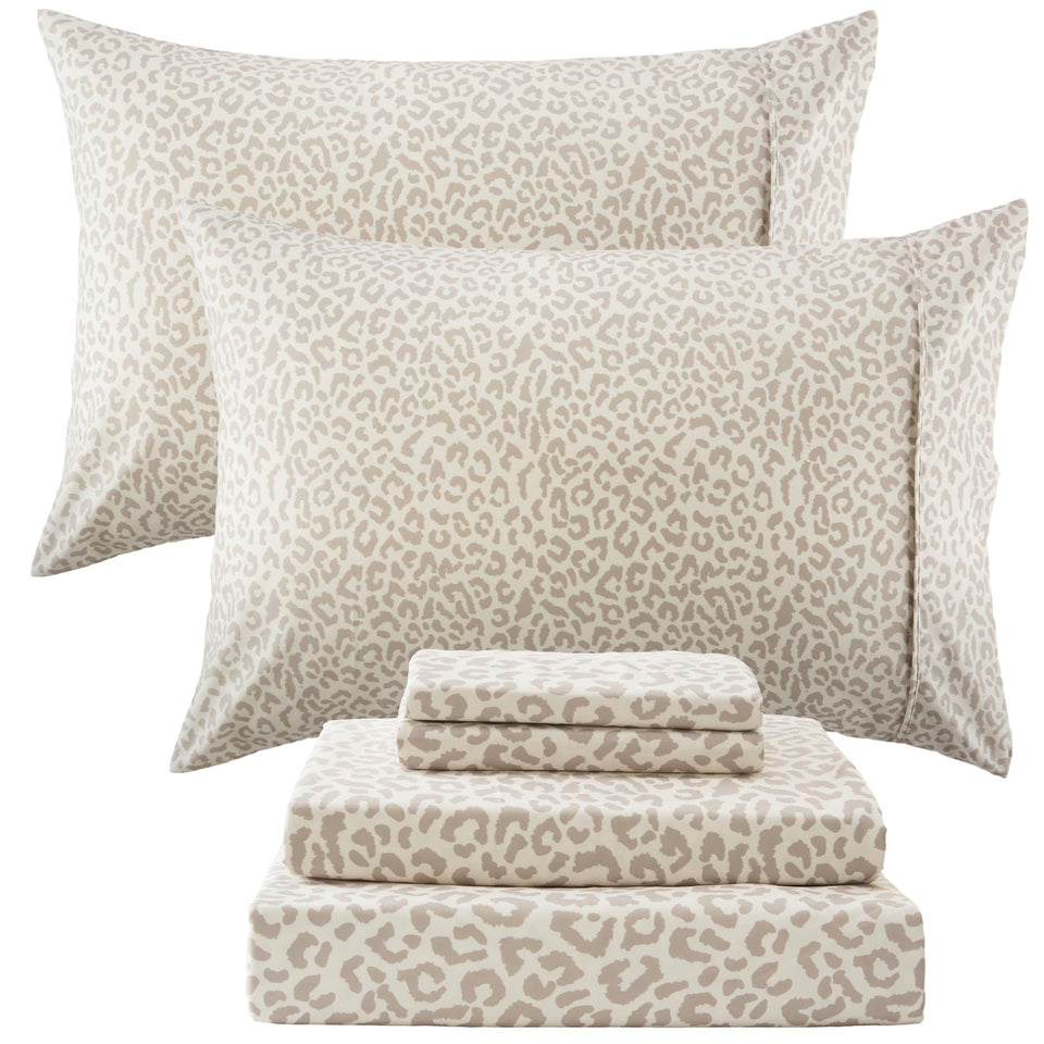 Drozeeo queen leopard flat sheet on bed adds chic beige decor