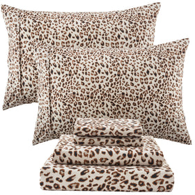 Drozeeo queen leopard sheet set displayed on bed showing coordinated print and color