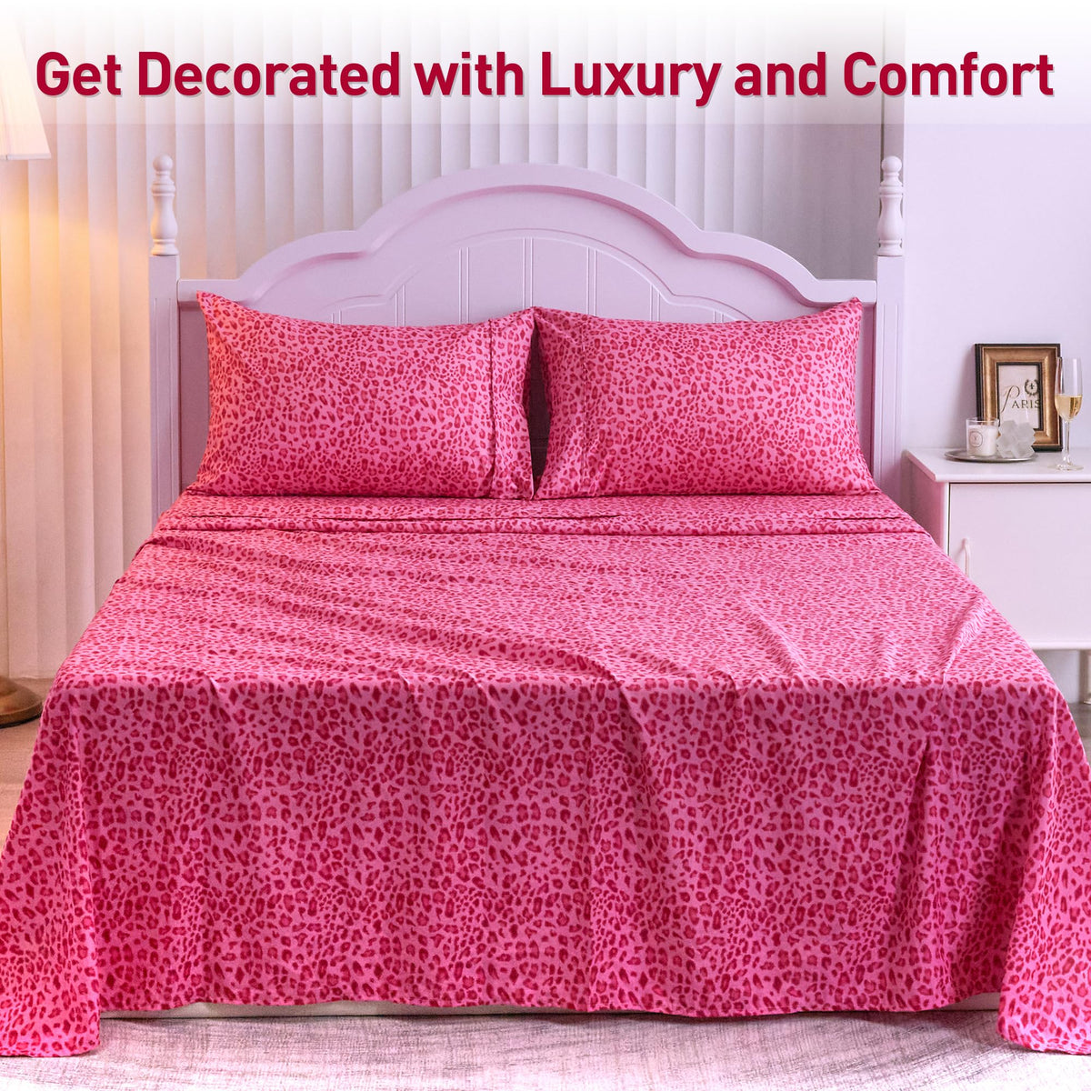 Drozeeo queen leopard sheets in a bedroom decor setting for vibrant style and easy care.