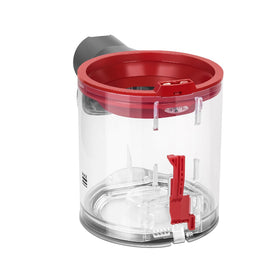 Clear bin in use during a cleaning session with Dyson V7/V8