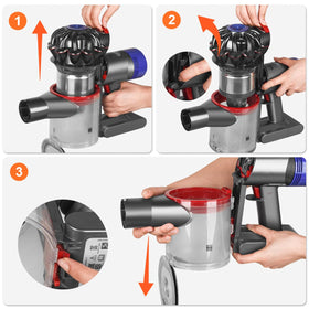 Easy swap demonstration of DrRobor dust bin on Dyson V7/V8