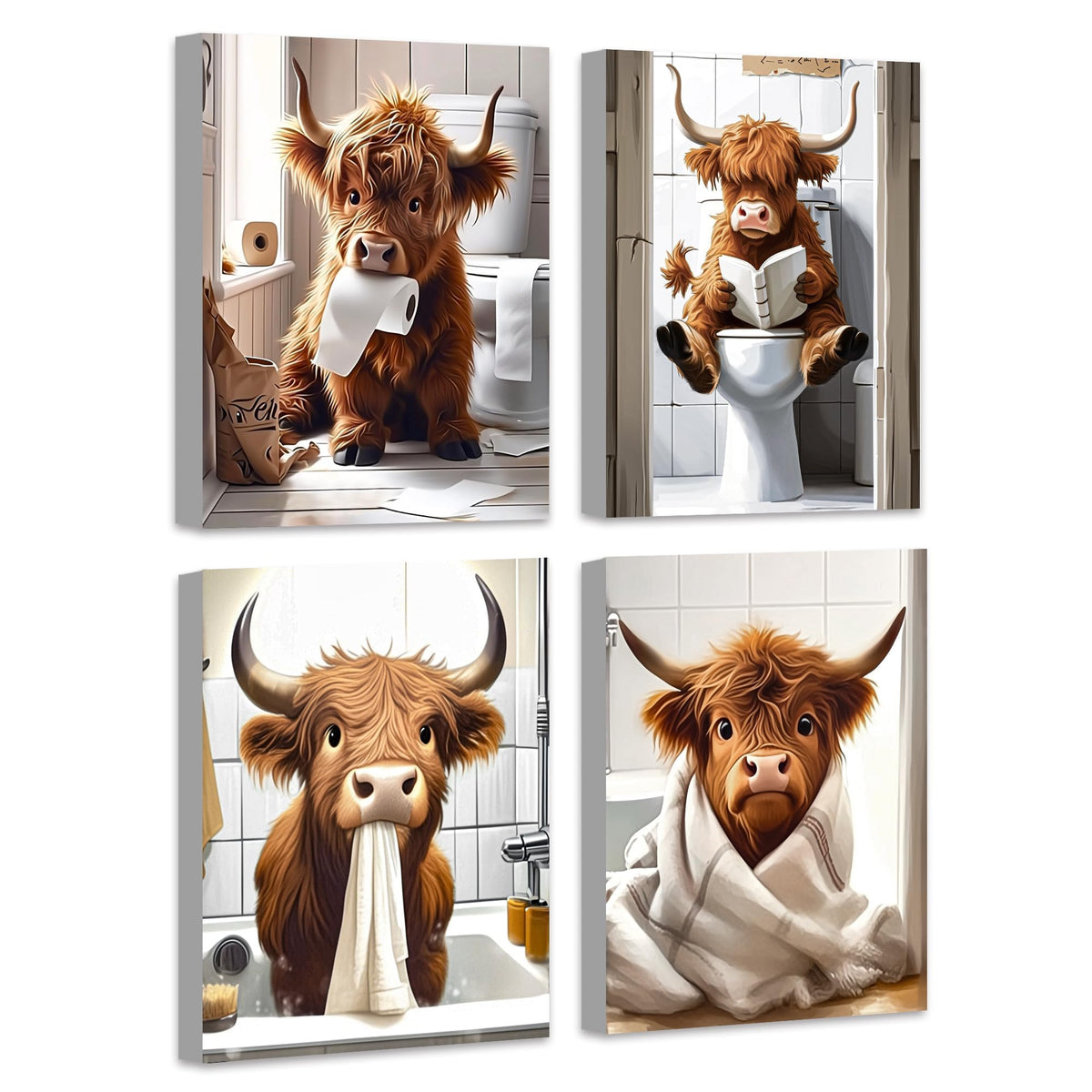 Drsoum Highland Cow bathroom framed art adds playful charm to your space