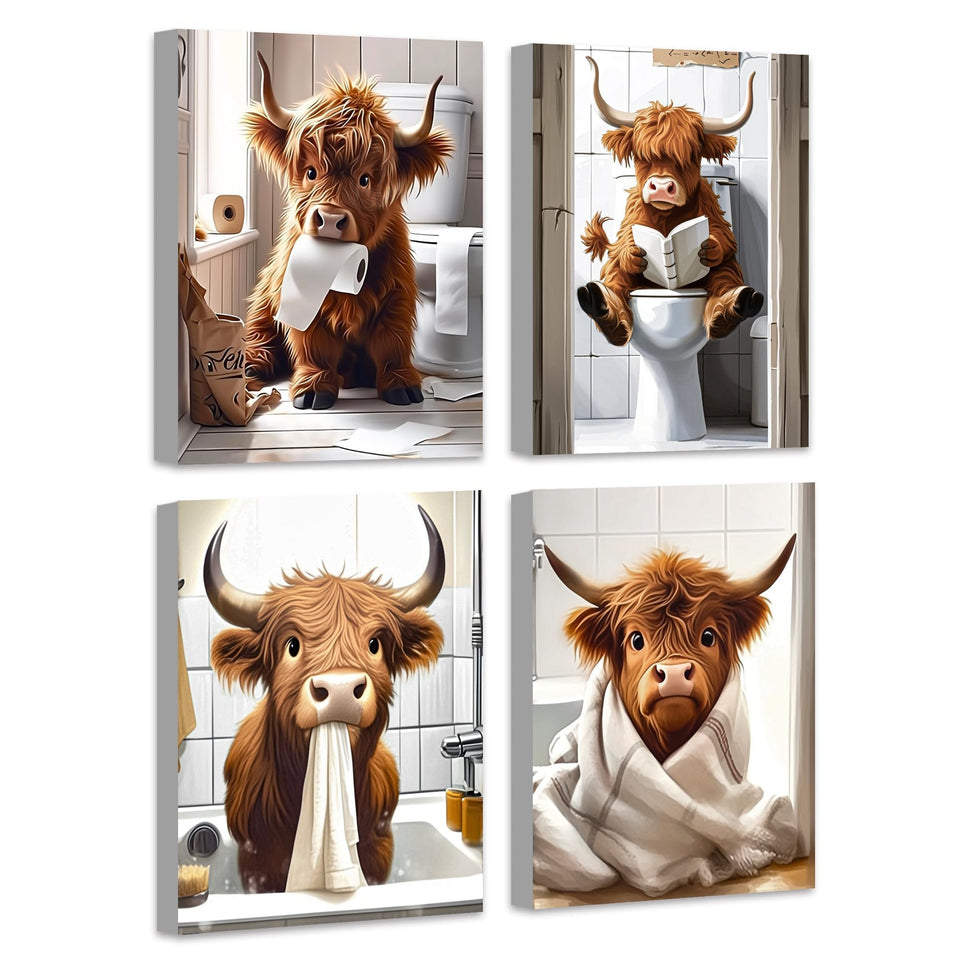 Drsoum Highland Cow bathroom framed art adds playful charm to your space