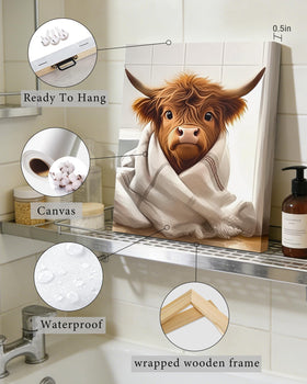 Drsoum Highland Cow bathroom art with color variety livens a restroom