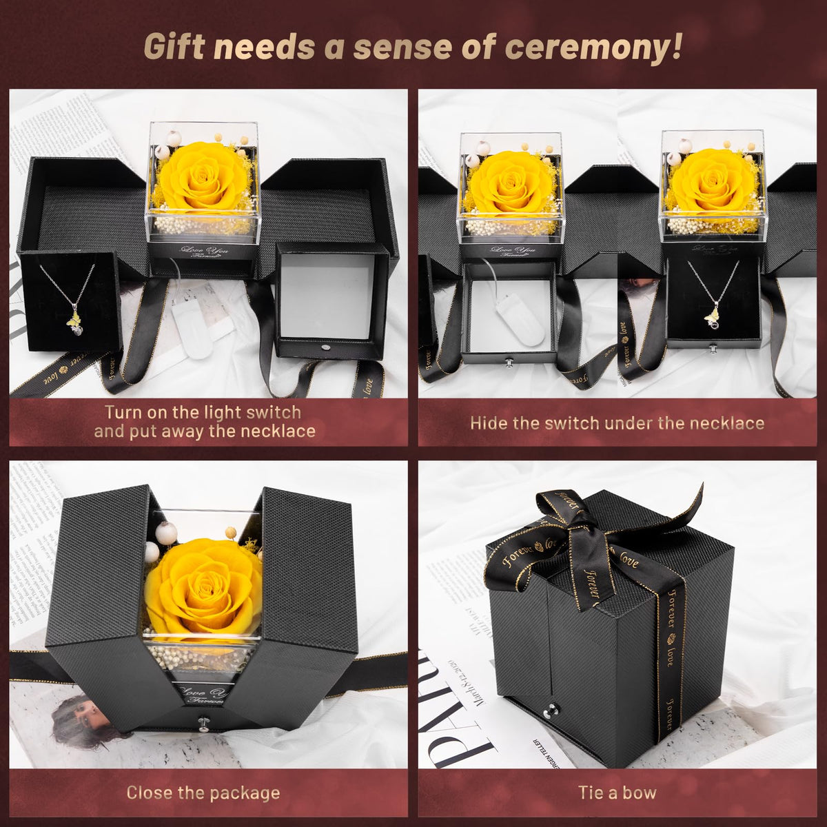 DRTINA greeting card and gift bag included in the package.