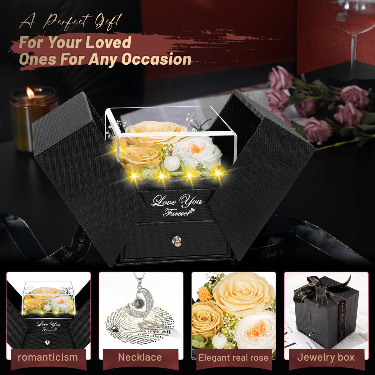 DRTINA real rose with gift box evokes timeless romance and celebration.