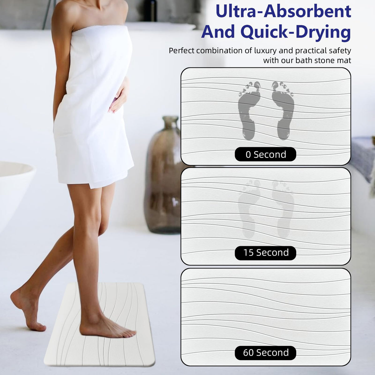 Drvykkn stone bath mat non-slip texture in bathroom scene promotes confident footing.